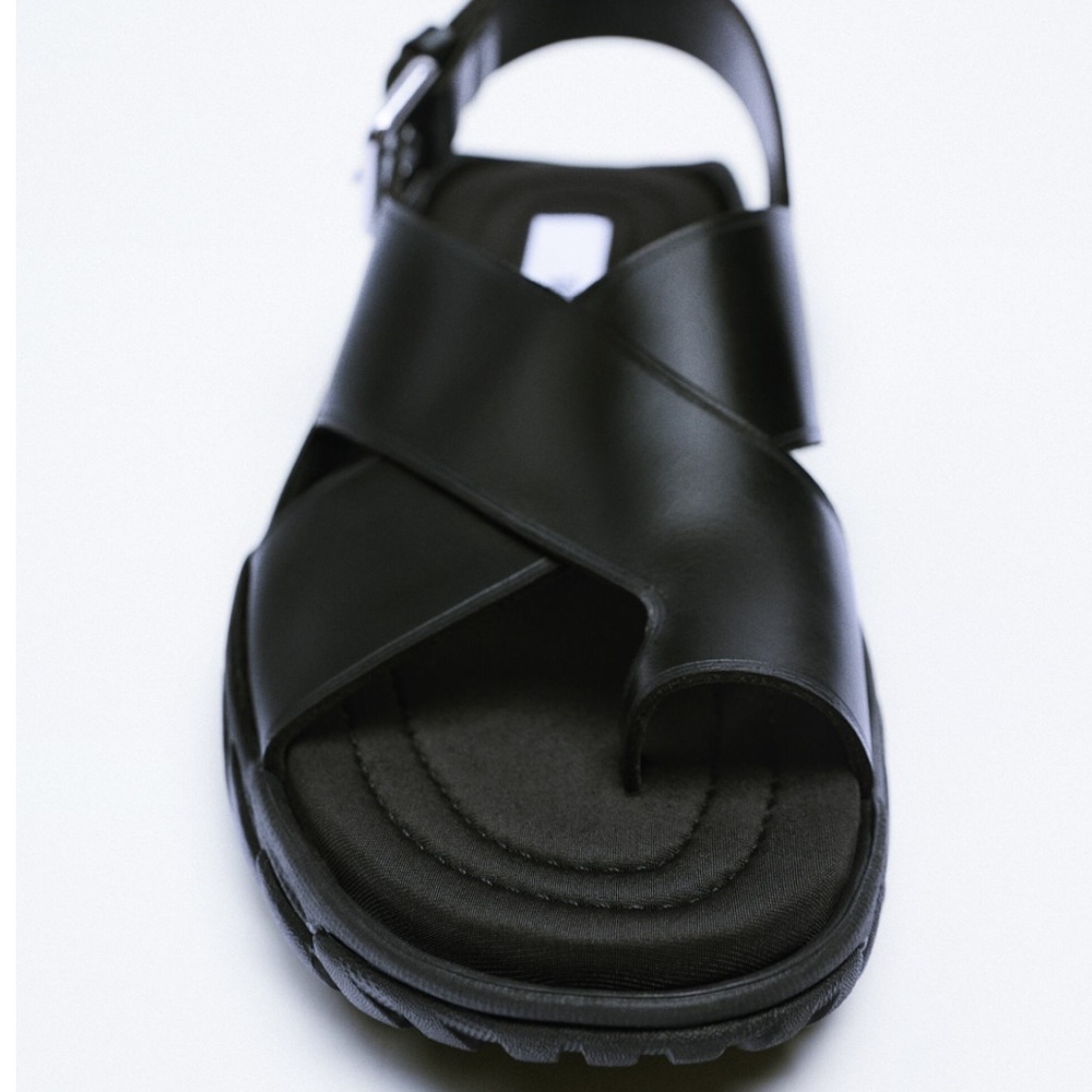 NWT Zara Vibram soled leather sandals lug trek black urban city size 39 - Picture 4 of 12